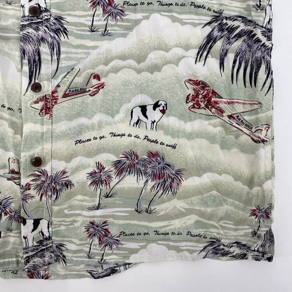 Big Dogs Hawaiian Shirt Mens Large Button Up Tropical Palm Trees Vintage USA
